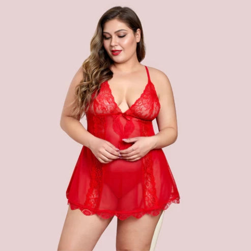 Seductress Lace Mesh Plus Size Babydoll