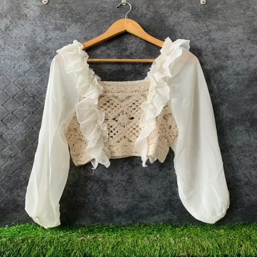 Classy Cream Knitting Georgette Top