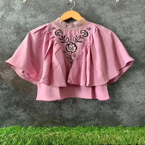 Classy Neck Elastic Lace Fully Frill Embroidery Short Top