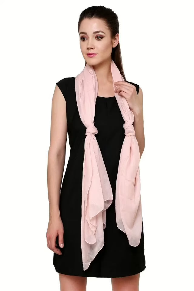 Beige Solid Cotton Stole for women